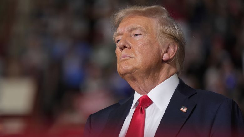 Republican presidential candidate former President Donald Trump waiting on stage to speak at a campaign rally, Wednesday, July 31, 2024, in Harrisburg, Pa.