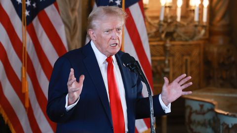 Former President Donald Trump speaks during a press conference at his Mar-a-Lago estate on August 08, 2024, in Palm Beach, Florida.