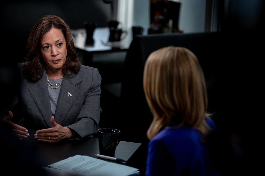 Minnesota Gov. Tim Walz and Vice President Kamala Harris are interviewed by CNN’s Dana Bash at Kim’s Cafe in Savannah, Georgia, on August 29, 2024. This is the first time Harris has sat with a journalist for an in-depth, on-the-record conversation since President Joe Biden ended his presidential bid in July. (Will Lanzoni/CNN)