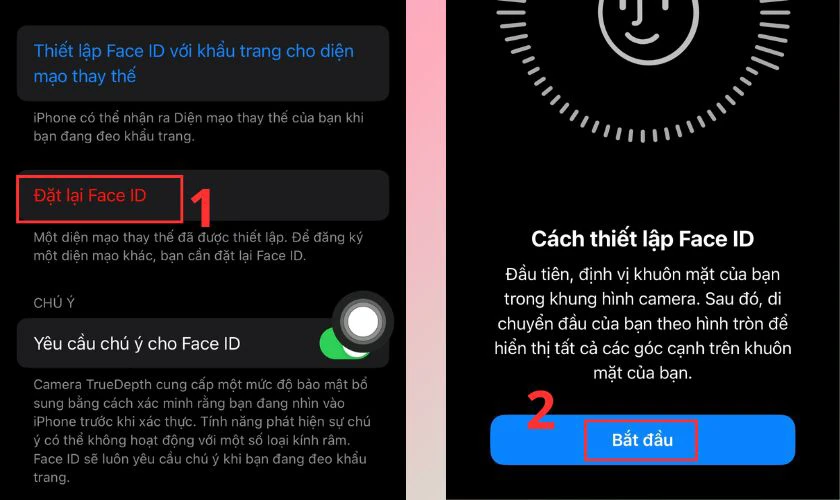 Thiết lập lại Face ID khi bị lỗi