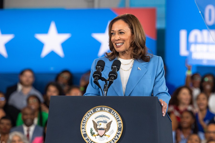 Democratic U.S. presidential candidate Vice President Kamala Harris speaks at a rally in Raleigh, North Carolina, on Aug. 16