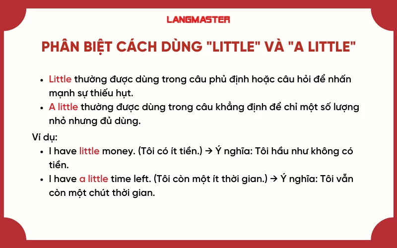 Phân biệt little và a little