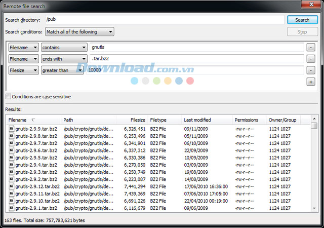 FileZilla hỗ trợ tìm kiếm file từ xa dễ dàng