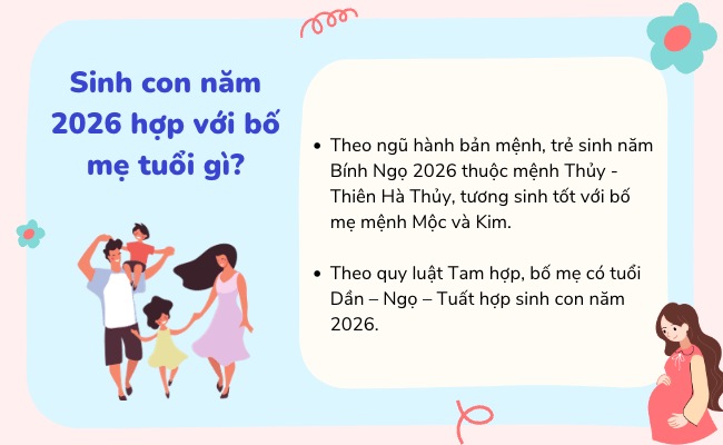 Sinh con năm 2026 hợp với bố mẹ tuổi gì