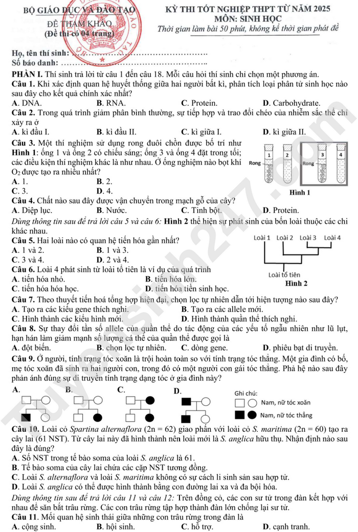 Bo GD cong bo de minh hoa tot nghiep THPT 2025 - Tat ca cac mon