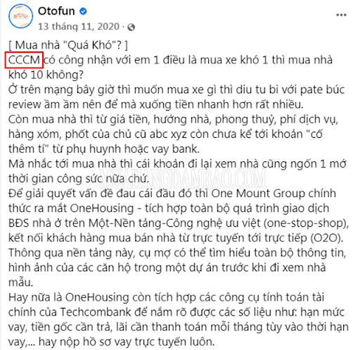 Cụm từ CCCM  bắt nguồn từ group Otofun trên FB và được sử dụng rất phổ biến trên các diễn đàn