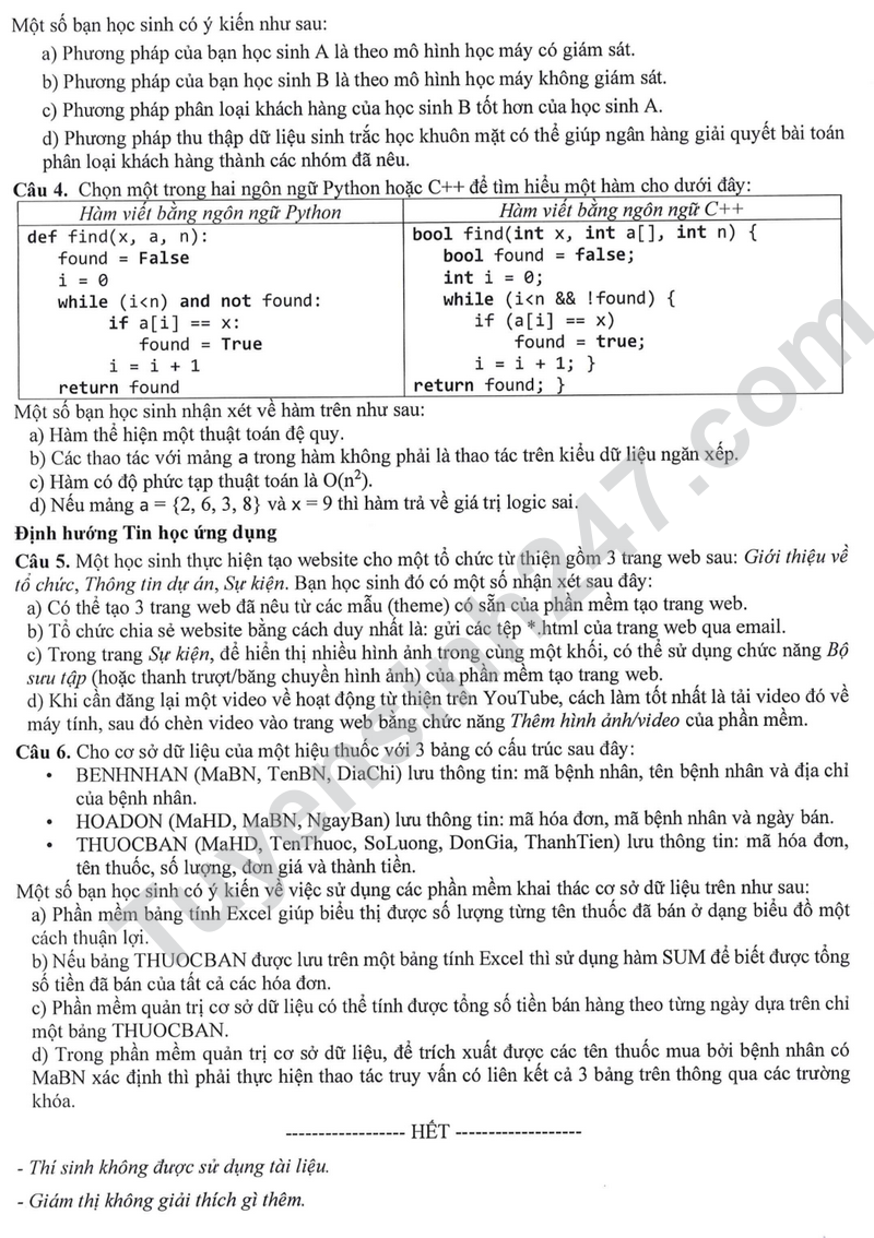 Bo GD cong bo de minh hoa tot nghiep THPT 2025 - Tat ca cac mon