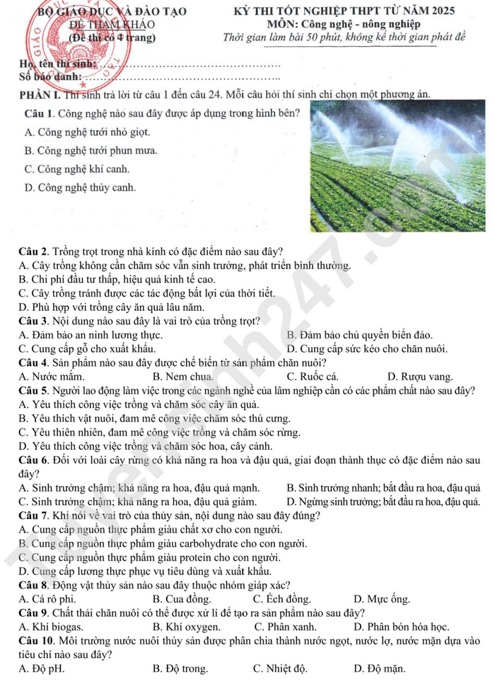 Bo GD cong bo de minh hoa tot nghiep THPT 2025 - Tat ca cac mon