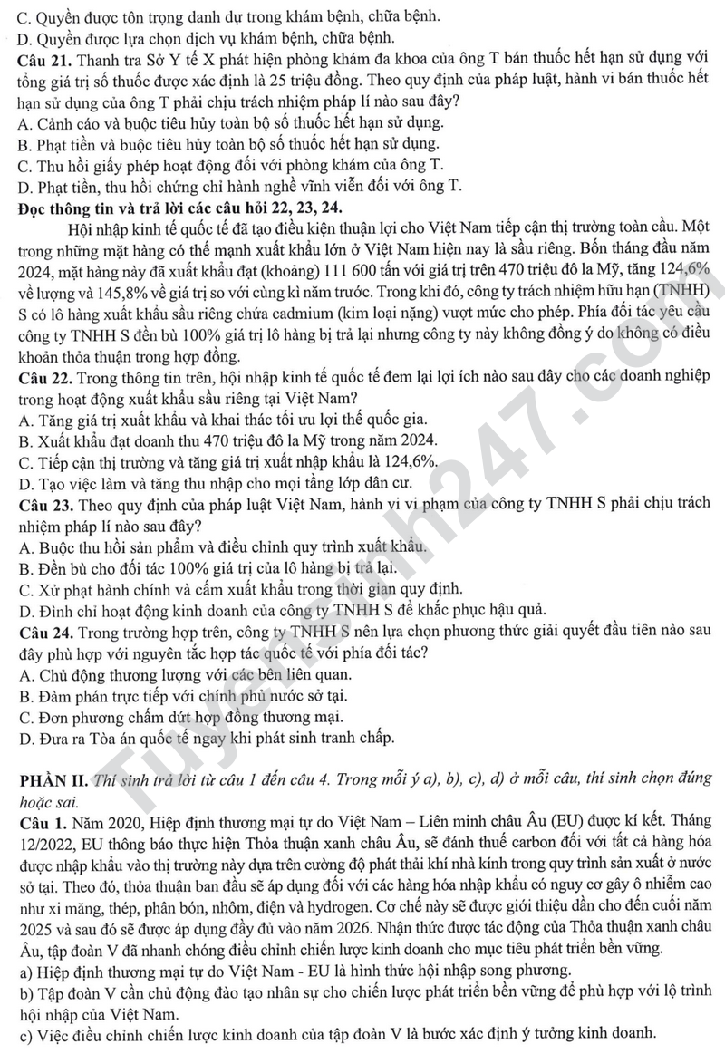 Bo GD cong bo de minh hoa tot nghiep THPT 2025 - Tat ca cac mon