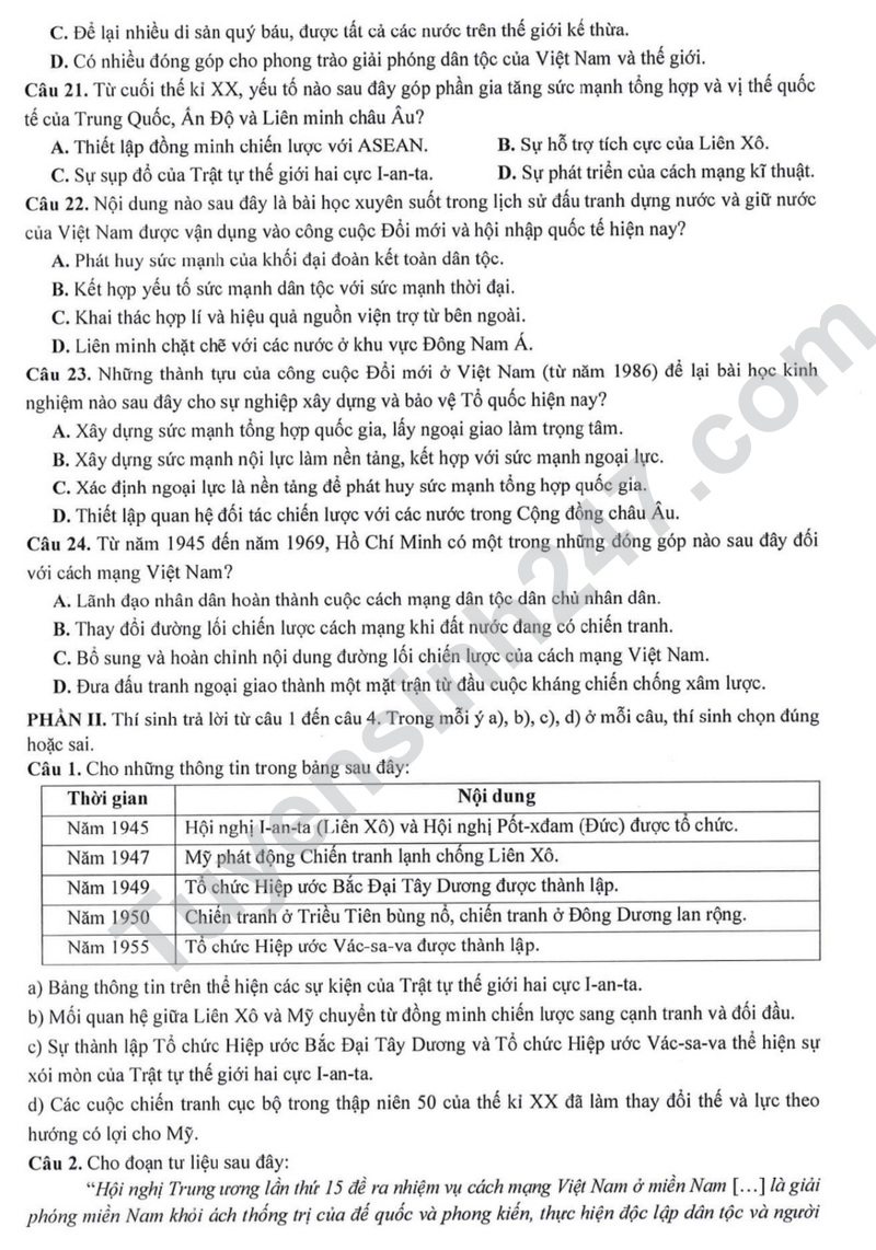 Bo GD cong bo de minh hoa tot nghiep THPT 2025 - Tat ca cac mon